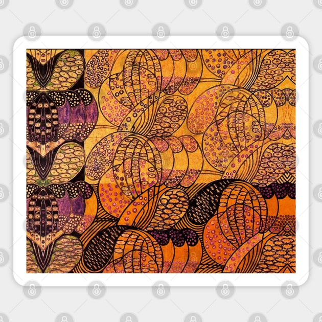 ABSTRACT FLORAL SWIRLS IN GOLD YELLOW ORANGE PURPLE Art Nouveau Magnet by BulganLumini